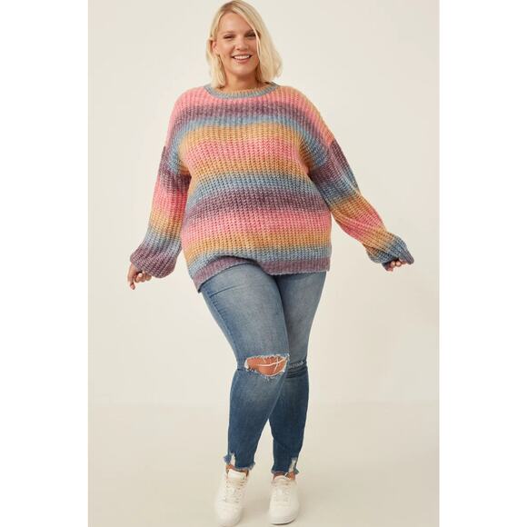 Hayden Sweaters - HAYDEN Paige Plus Ombre Rainbow Chunky Knit Sweater 1X